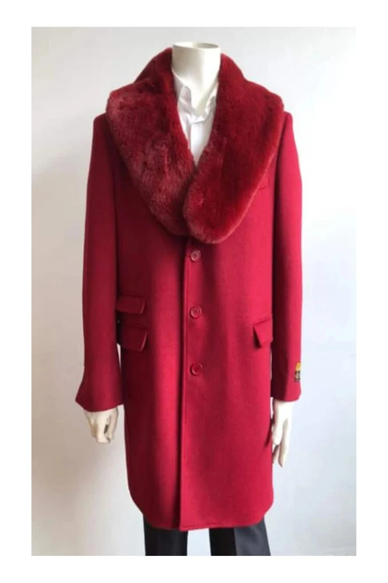 Roter Woll-Carcoat für Herren: Klassischer Stil, dreiviertellang, perfekt für den Winter. Ein zeitloser Mantel.